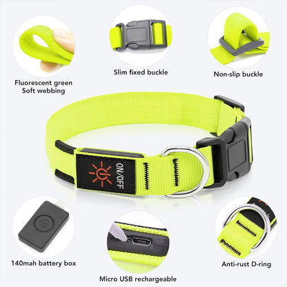 Light up Dog Collar at Night, Led Dog Collar Adjustable, Lighted Dog Collar Rechargeable Waterproof, Dog Lights for Night Walking, Glow in the Dark Dog Collars Light for Medium Large Dogs GL